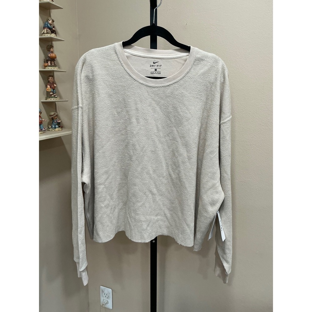 Nike Yoga Top Dri-FIT 1X Oatmeal Beige Waffle Knit Oversized DA3176-140